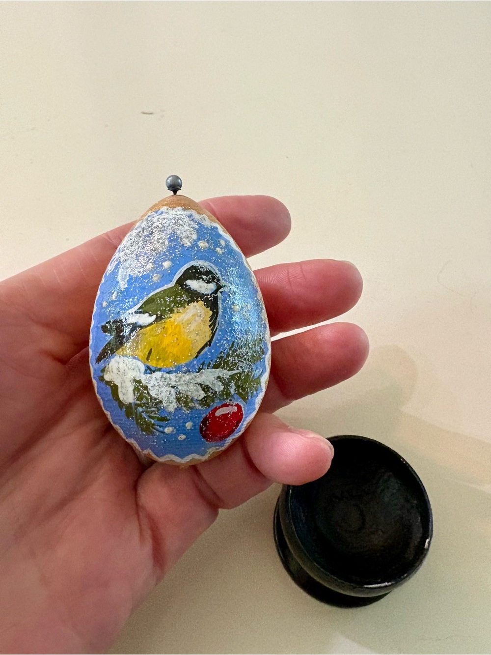 Hand-Painted Bird Wooden Egg for Bird Lovers, Stand included